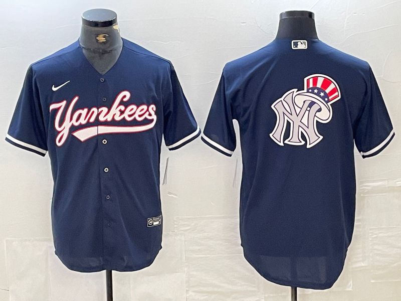 Men New York Yankees Blank Dark blue Second generation joint name Nike 2024 MLB Jersey style 13